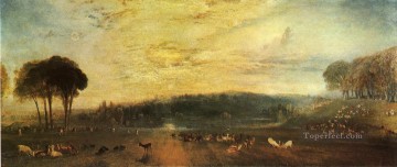 ジョセフ・マロード・ウィリアム・ターナー Painting - ペットワース湖の夕日と金との戦い ロマンティック・ターナー